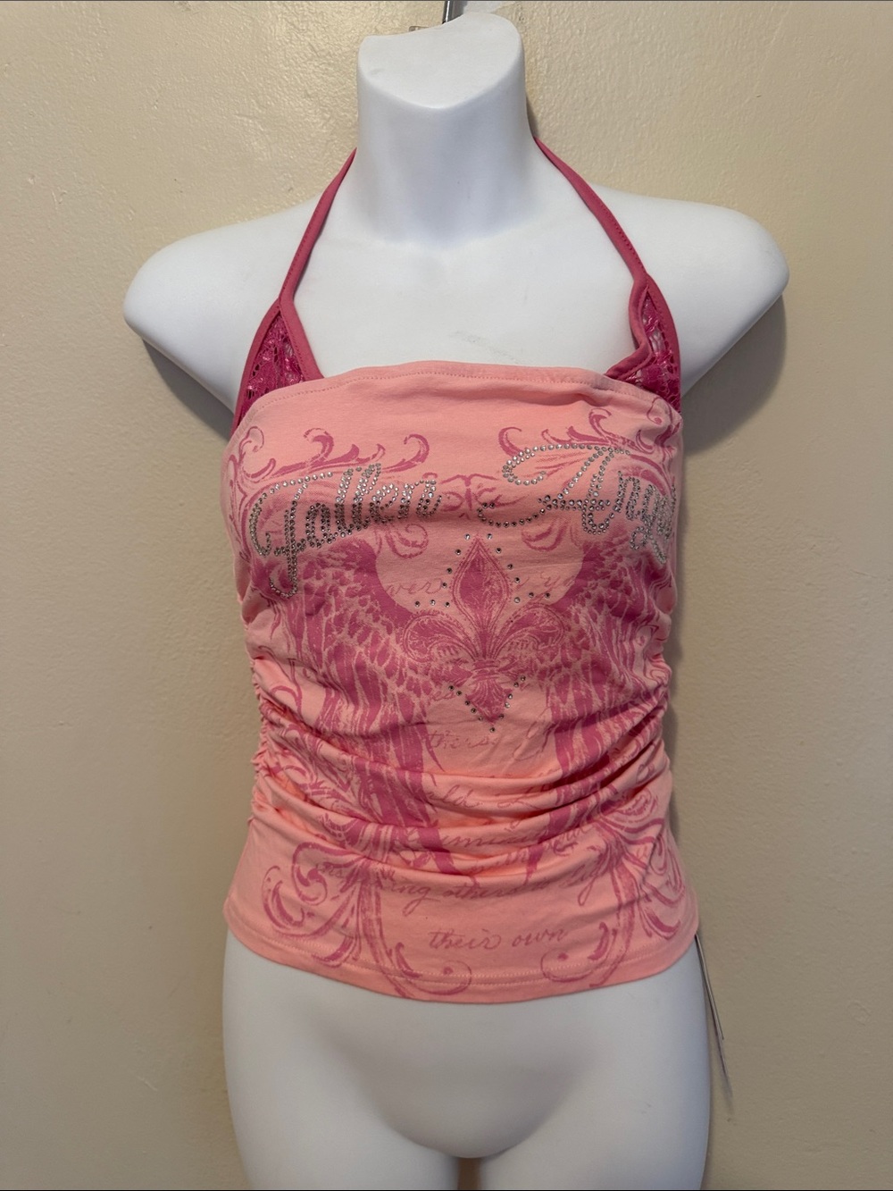 ROMWE Pink Halter Rhinestone Graphic Tank - Picture 1 of 2